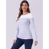 INSPIRE CHIC Women's Color Block Round Neck Long Sleeves Striped Basic T-Shirt - 2 of 4