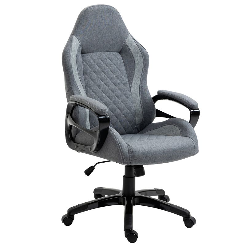 Vinsetto Ergonomic Home Office Chair High Back Task Computer Desk Chair with Padded Armrests, Linen Fabric, Swivel Wheels, and Adjustable Height, gray, 4 of 9