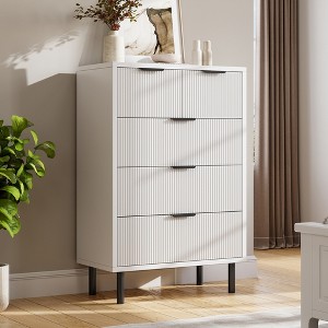 Wave Fluted 5 Drawer Dresser for Bedroom, Tall Dresser Chest of Drawers, Wood Storage Dresser Organizer for Nursery Bedroom Living Room, White - 1 of 4