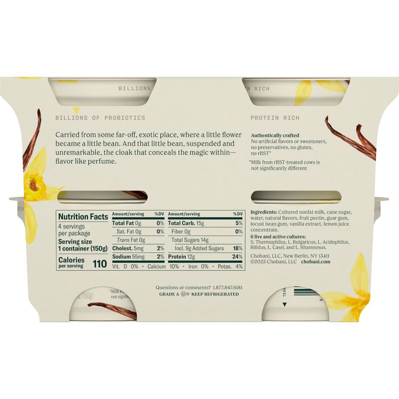 Chobani Vanilla Blended Non-Fat Greek Yogurt - 4ct/5.3oz Cups, 4 of 9