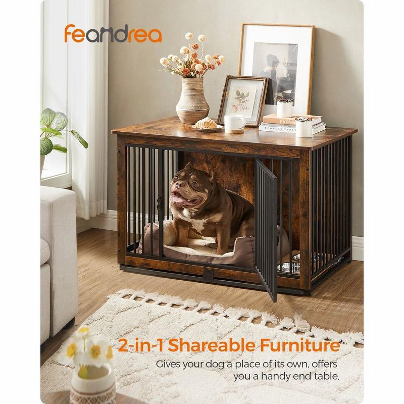 Feandrea Dog Crate Furniture, 38 Inches Dog Kennel for Dogs up to 70 lb, with Removable Tray, Heavy-Duty Dog Cage End Table, Rustic Brown, 2 of 8