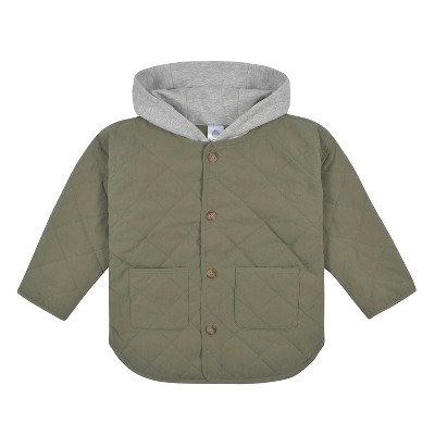 Image of Gerber Infant and Toddler Boys Quilted Hooded Jacket, Sage Green, 12 Months