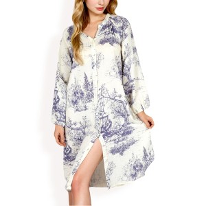 Anna-Kaci Women's Printed Button-Up Long Sleeve Shirt Dress with Relaxed Fit - 1 of 4