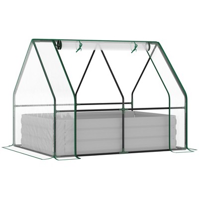 Gsluuk Outsunny 4' x 3' Galvanized Raised Garden Bed with Mini PVC Greenhouse Cover