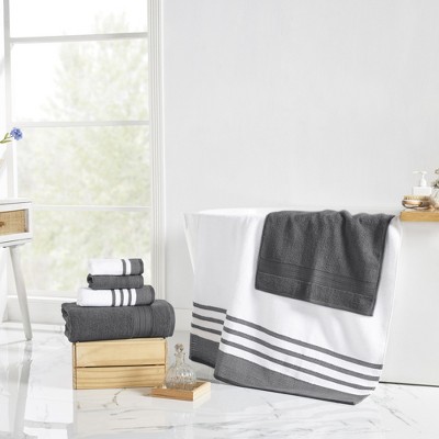 Modern Threads 6-Piece Quick Dry Cotton Towel Set in Coal and White