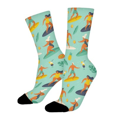 Summer Beach Pattern Women Printed Crew Socks Funny Funky Socks Soft Polyester Novelty Gifts for Artists Men