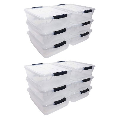 Rubbermaid Cleverstore Home Office Organization 16 Quart Latching Stackable Plastic Storage Tote Container with Lid , Clear (12 Pack)