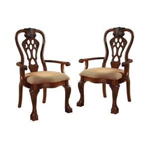 Set of 2 Belliere Elegant Wood Carved Padded Arm Chair Cherry - Sun & Pine, Brown