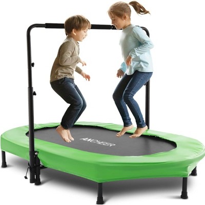 Probe Hues 56" Double Kids Trampoline, Adjustable Handlebar, 220lbs Capacity, Foldable