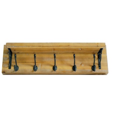 HomeRoots 6" Black And Brown Metal And Solid Wood Five Hook Wall Mount Coat Rack