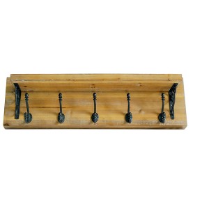 HomeRoots 6" Black And Brown Metal And Solid Wood Five Hook Wall Mount Coat Rack - 1 of 4