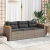 vidaXL 3-Seater Poly Rattan Outdoor Patio Sofa with Removable Dark Gray Cushions, UV-Resistant, for Garden/Deck - 3 of 4