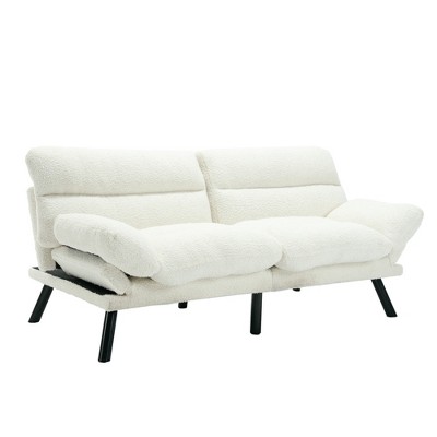 Airsurfer White Modern Velvet Sleeper Sofa Bed, Wood Frame, 6 Solid Legs, 600 lbs Capacity, European Style with Tapered Legs