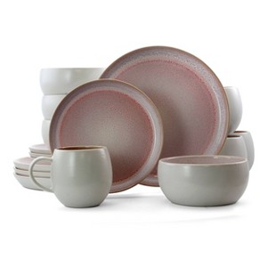 16pc Stoneware Sugar Dinnerware Set Pink - Elama: Solid Dishware Set, Service for 4, Microwave & Dishwasher Safe - 1 of 4