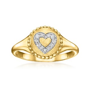 Ross-Simons 0.10 ct. t.w. Diamond Heart Signet Ring in 18kt Gold Over Sterling - 1 of 4
