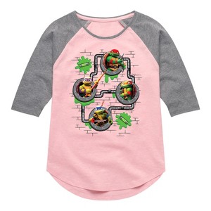 Girls' - Teenage Mutant Ninja Turtles - Battle Tycoon Sewer Shirt Tail Raglan Graphic T-shirt - 1 of 3
