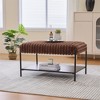 XINGHANZHENXUAN Upholstered Ottoman Coffee Table with Storage Shelf, Faux Fur Footstool with Black Metal Legs for Living Room - 4 of 4