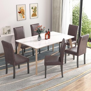 VECELO Set of 2/4/6 Wooden Dining Chairs Upholstered High Back Chairs Dining Room Chairs Coffee/Beige - 1 of 4
