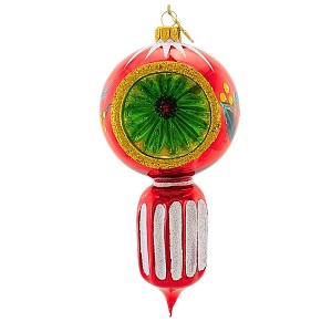 Huras Family 8.0 Inch Merry & Bright Holly Red Fluted Drop Ball Reflector Tree Ornaments - 1 of 3