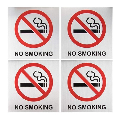 No Smoking Signs - 4-Pack Metal No Smoking Square Aluminum Signs, Self-Adhesive, Ideal for Public Spaces, Coffee Shops, Restaurants, 5.5x5.5"