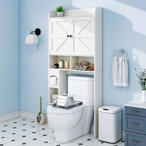 MUUEGM Over-the-Toilet Storage Cabinet| Bathroom Organizer Shelf with Barn Doors, Toilet Paper Holder - 1 of 4