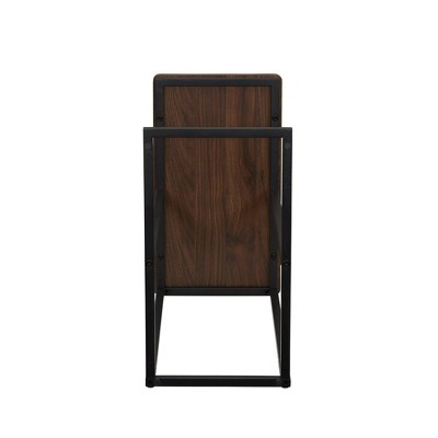 Mid-Century Walnut and Black Metal C-Shaped End Table