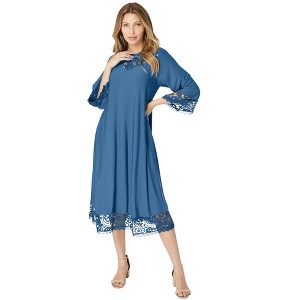 Roaman's Women's Plus Size Ultrasmooth Fabric Lace Inset Boatneck Dress - 1 of 4