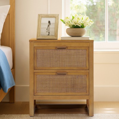 Hatteras Modern Boho 2-Drawer Nightstand with Solid Wood & Natural Rattan Accents-Teamson Home