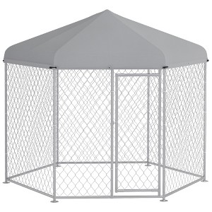 PawHut Dog Kennel, Outdoor Dog Run with Waterproof, UV Resistant Roof for Medium and Large-Sized Dogs, Silver - 1 of 4