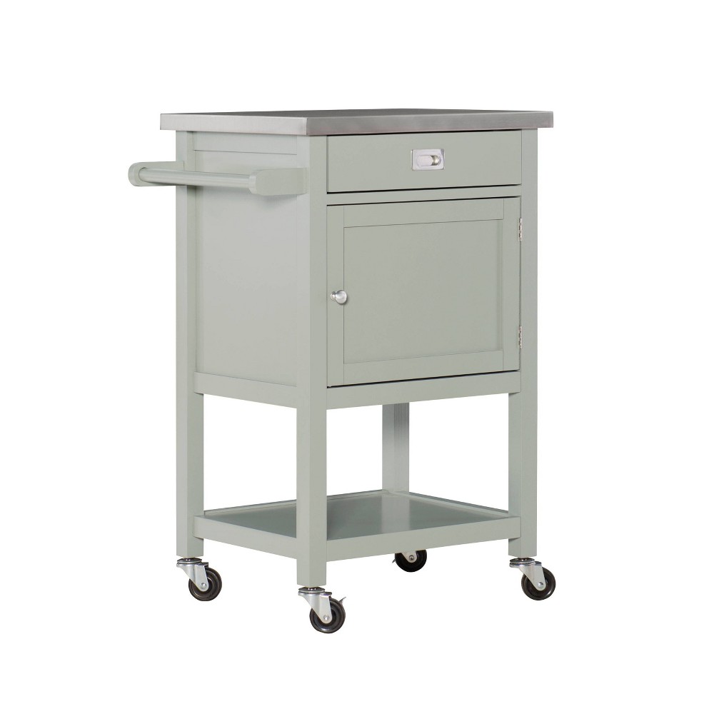 Photos - Other Furniture Linon Sydney Gray Wood Mobile Apartment Kitchen Cart Stainless Steel Top Storage 