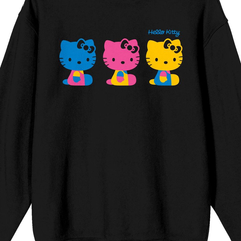 Hello Kitty 3 Colorful Characters Juniors Black Long Sleeve Shirt, 2 of 4