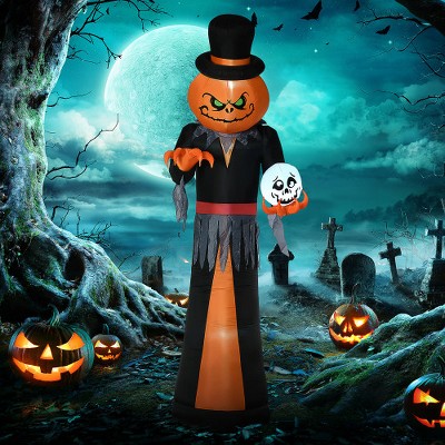 ACEPANO 143 in. H Halloween Inflatable Outdoor Decoration with Skeleton Skull For Garden, Lawn, Party & Festival-Orange