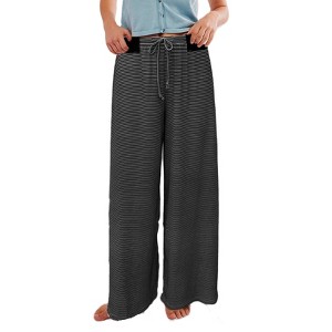Women's Striped Lounge Pants Loose Fit Drawstring Waist Casual Comfortable Long Trousers - 1 of 2