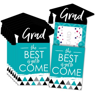 Big Dot of Happiness Teal Grad - Best is Yet to Come - Turquoise Graduation Party Money and Gift Card Sleeves - Nifty Gifty Card Holders - Set of 8