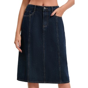 INSPIRE CHIC Women's Denim Elastic Back High Waist Casual Knee Length A Line Jean Skirts - 1 of 4
