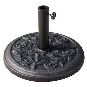 18" 20 lbs Round Resin Umbrella Base Stand Market Parasol Holder with Decorative Rose Floral Pattern & Easy Setup, for 1.5", 1.89" Pole, for Lawn - 1 of 4