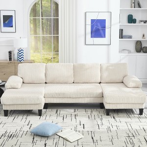 SKRAN 114" U-Shaped Couch Convertible Sectional Sofa 4-Seat Sofa with Double Chaise Lounge for Apartment, Living Room - 1 of 4