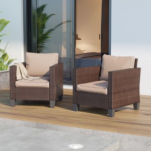 Sonkuki Outdoor 2 PCS Patio Rattan Furniture Set 2 Rattan Chair W/Soft Cushions - 1 of 4