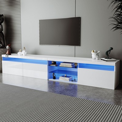 Sapphtopaz TV Stand for TVs Up to 105" Entertainment Center with 2 Glass Shelves and 3 Storage Cabinet TV Console with LED for Living Room