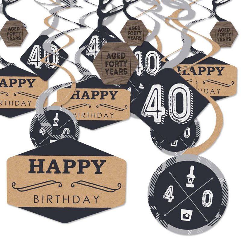 Big Dot of Happiness 40th Milestone Birthday - Birthday Party Hanging Decor - Party Decoration Swirls - Set of 40, 1 of 9
