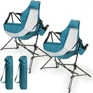Sevobal Outdoor Portable Chairs 2PCS Hammock Camping Chair Folding Rocking Recliner with Pillow Cup Holder for Lawn Backyard, Blue,11"*8.3"*37.8" - 1 of 4