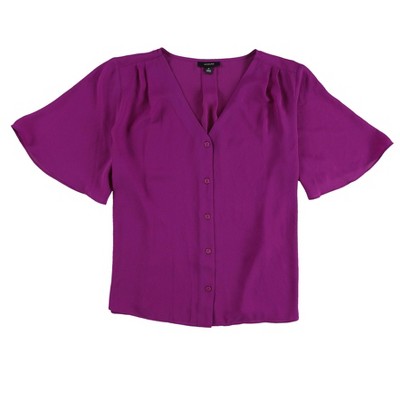 Alfani Womens Solid Button Up Shirt