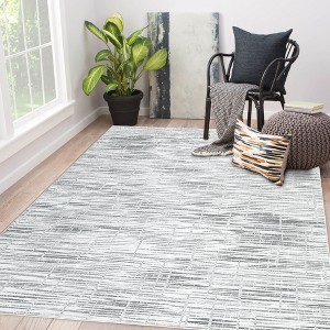 TackView Modern Abstract Area Rug Soft Washable Thin Rug Non Slip Low Pile Floor Carpet, Distressed Striped Rug - 1 of 4