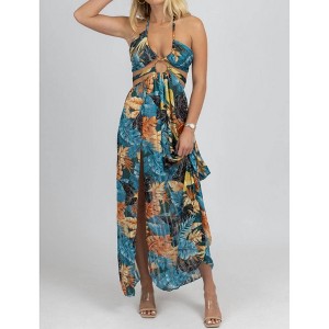 Women's TROPICAL HIGH SLIT MAXI COVER UP - OMG STYLES - 1 of 4