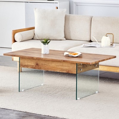 KIGFTSOD Lift-Top Coffee Table with Storage and Tempered Glass Base, Space-Saving, Multi-Color for Living Room, Office