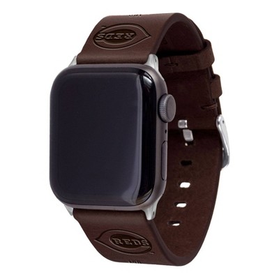 MLB Cincinnati Reds Apple Watch Compatible Leather Band - Brown