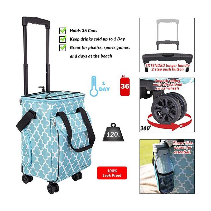 dbest Ultra Compact Cooler Smart Cart 360 Insulated Collapsible Rolling Tailgate BBQ Beach - Moroccan Tile, 2 of 6