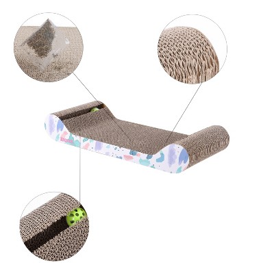 Rini 23.75" White and Multicolor Cardboard Cat Lounge Bed with Bell Toys and Catnip
