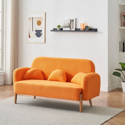 NicBex Couches for Living Room 59.1" Loveseat Sofa Teddy Upholstered 2-Seat Couch Soft Sponges Modern Designs Sofa with 3 Cozy Cushions, Orange