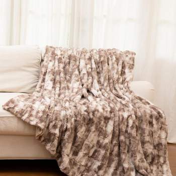 Cheer Collection Luxuriously Soft Faux Fur Throw Blanket - Marble Brown